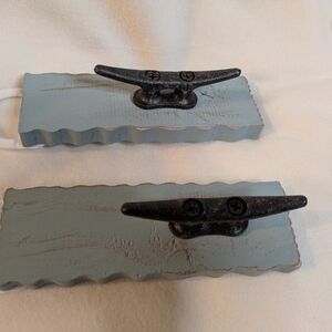 Wall Hooks Cast Iron Nautical Beach  Summer Decor Boat Green Wood Set of 2